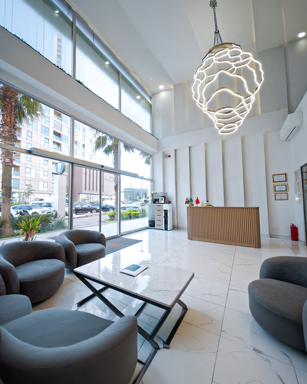 Modern reception lobby of MedYouNeed partner dental clinic in Istanbul — hotel-style interior for international patients